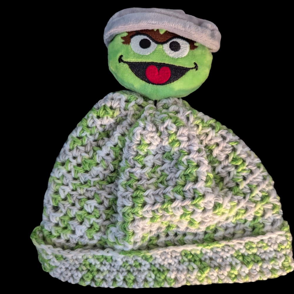 Handmade Crochet Oscar The Grouch Child's Beanie hat